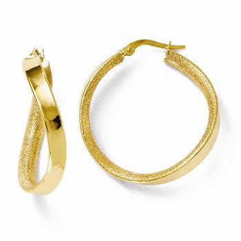 14k Yellow Gold Polished & Satin Twisted Hoop Earrings