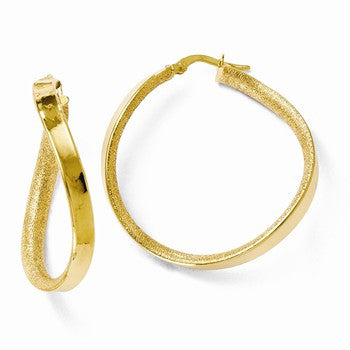 14k Yellow Gold Polished & Satin Twisted Hoop Earrings