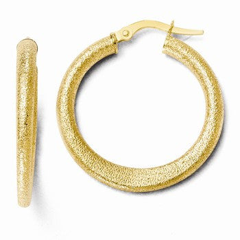 14k Yellow Gold Laser-cut Finish Tappered Hoop Earrings