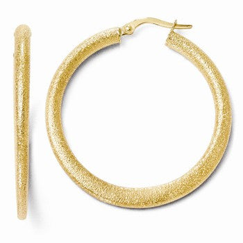 14k Yellow Gold Laser-cut Finish Tappered Hoop Earrings