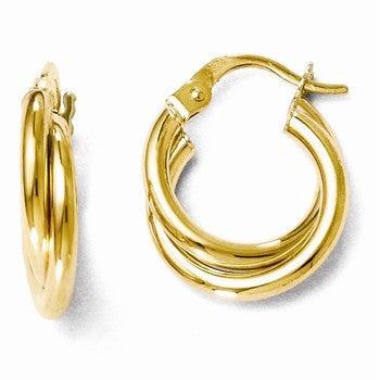 14k Yellow Gold Polished Twisted Double Hoop Earrings