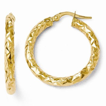 14k Yellow Gold ForeverLite Polished & Textured Hoop Earrings