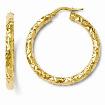 14k Yellow Gold ForeverLite Polished & Textured Hoop Earrings