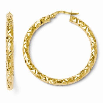 14k Yellow Gold ForeverLite Polished & Textured Hoop Earrings