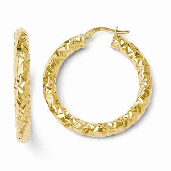 14k Yellow Gold ForeverLite Polished & Textured Hoop Earrings
