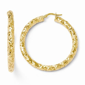 14k Yellow Gold ForeverLite Polished & Textured Hoop Earrings