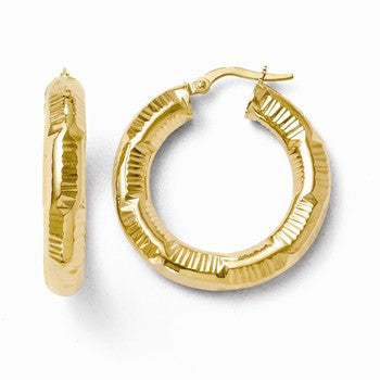 14k Yellow Gold ForeverLite Polished & Textured Hoop Earrings