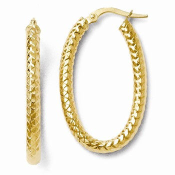 14k Yellow Gold ForeverLite Polished & Textured Oval Hoop Earrings