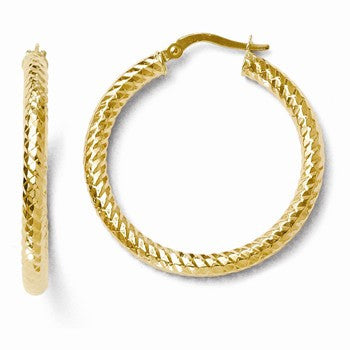 14k Yellow Gold ForeverLite Polished & Textured Hoop Earrings