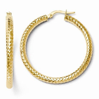 14k Yellow Gold ForeverLite Polished & Textured Hoop Earrings