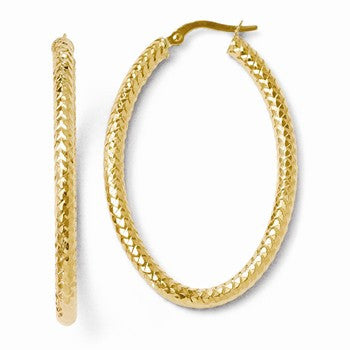 14k Yellow Gold ForeverLite Polished & Textured Oval Hoop Earrings