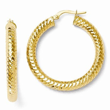 14k Yellow Gold ForeverLite Polished & Textured Hoop Earrings