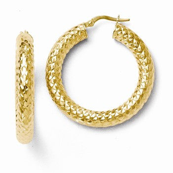 14k Yellow Gold ForeverLite Polished & Textured Hoop Earrings