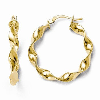 14k Yellow Gold Polished Twisted Hoop Earrings