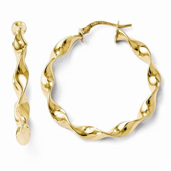 14k Yellow Gold Polished Twisted Hoop Earrings