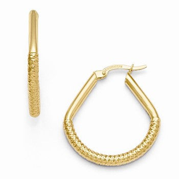 14k Yellow Gold Polished & Textured Hinged Hoop Earrings
