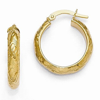 14k Yellow Gold Polished & Textured Hinged Hoop Earrings