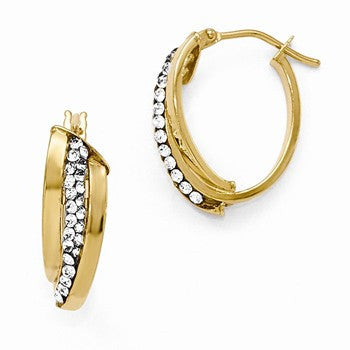 14k Yellow Gold Swarovski Elements Polished Oval Hinged Hoop Earrings