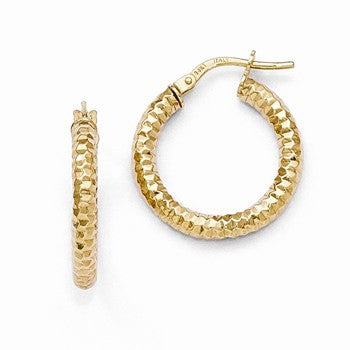 14k Yellow Gold Polished Textured Hoop Earrings
