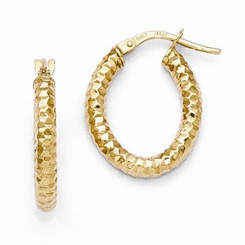 14k Yellow Gold Polished Textured Hoop Earrings