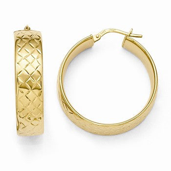 14k Yellow Gold Polished Textured Hoop Earrings
