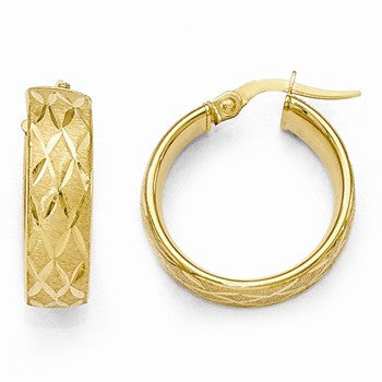 14k Yellow Gold Polished Diamond-cut Brushed Hoop Earrings