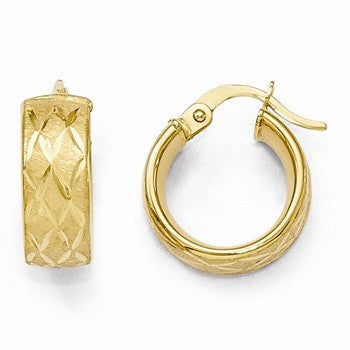 14k Yellow Gold Polished Diamond-cut Brushed Small Hoop Earrings