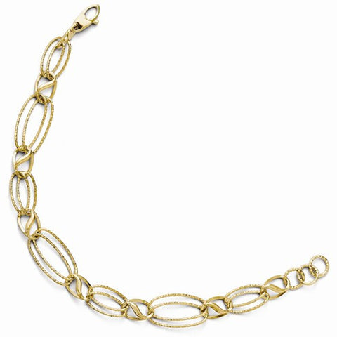 14K Yellow Gold Polished & Diamond-Cut Link Bracelet