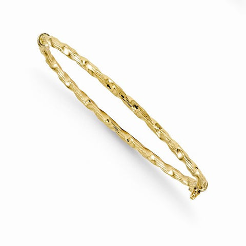14K Yellow Gold Polished Diamond-Cut Twist Bangle Bracelet
