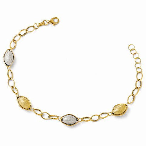 14K White and Yellow Gold Polished and Textured Beads Bracelet