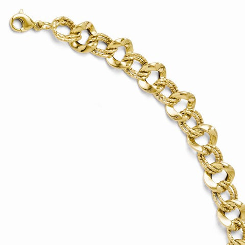 14K Yellow Gold Polished and Textured Link Bracelet
