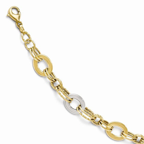 14K White and Yellow Gold Polished and Textured Fancy Link Bracelet