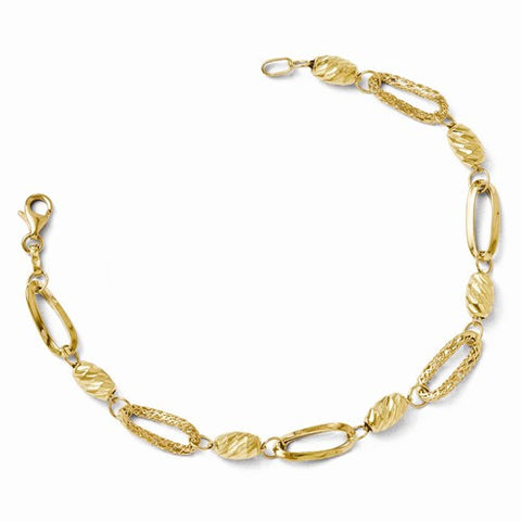 14K Yellow Gold Polished Diamond-Cut Fancy Link Bracelet