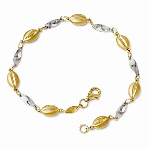 14K White and Yellow Gold Polished and Sat Bracelet