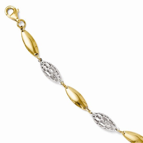 14K White and Yellow Gold Polished and Diamond-Cut Bracelet