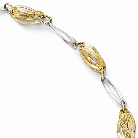 14K White and Yellow Gold Polished Fancy Link Anklet Link-Bracelet