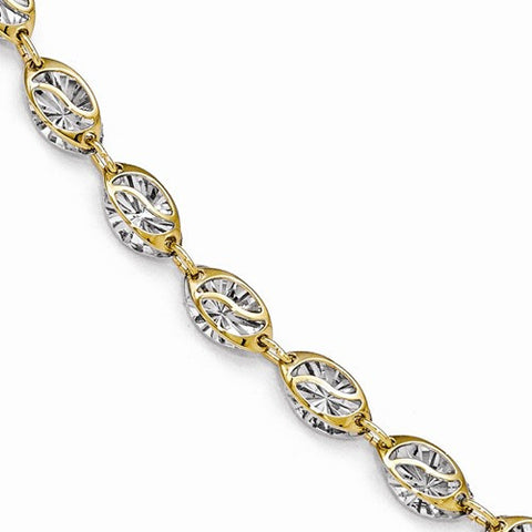14K with White Rhodium Polished and Diamond-Cut Bracelet