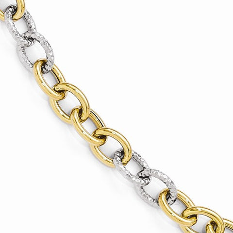 14K White and Yellow Gold Polished & Textured Fancy Link Bracelet