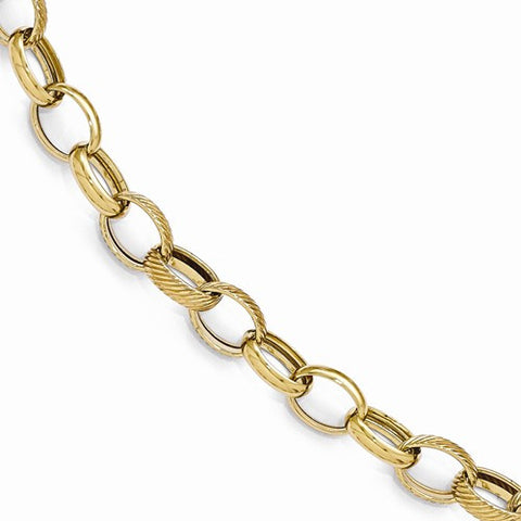 14K Yellow Gold Polished and Textured Link Bracelet