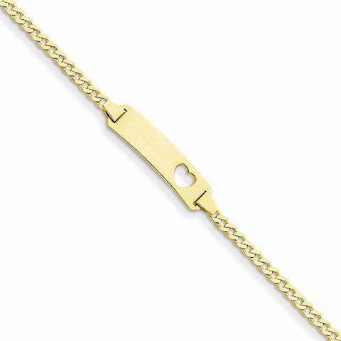 14K Yellow Gold Curb Link Id Plate with Cut-Out Heart Bracelet