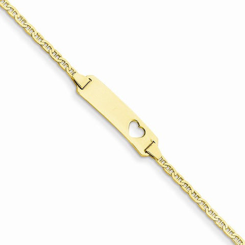14K Yellow Gold Anchor Link Id Plate with Cut-Out Heart Bracelet