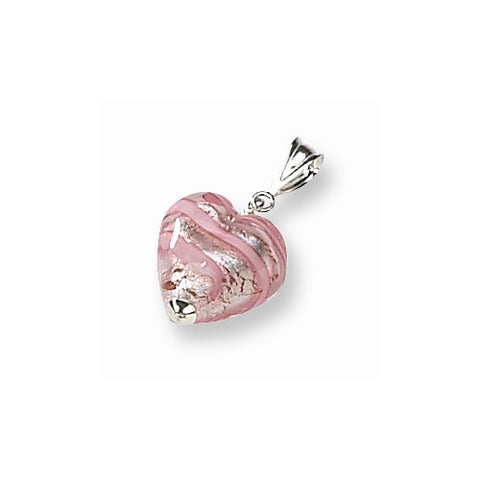 Sterling Silver Rose Heart Murano Glass Pendant, Pendants for Necklace