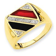 14k Yellow Gold & Rhodium Men's Onyx & Red Agate Diamond Ring
