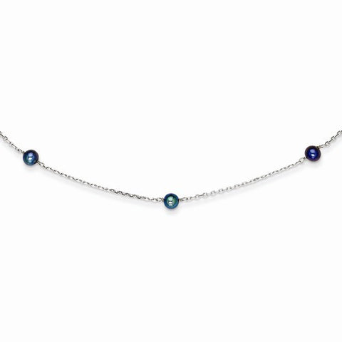 14K White Gold Black Freshwater Cultured Pearl Necklace