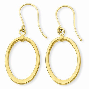 14k Yellow Gold Polished Tapered Flat Oval Dangle Earrings