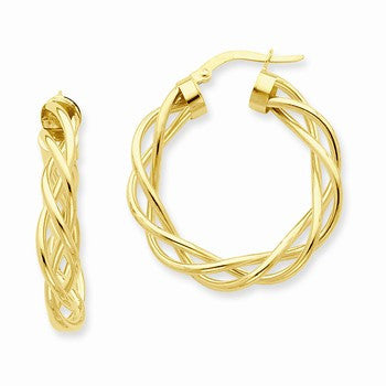 14k Yellow Gold Polished Twisted Hoop Earrings