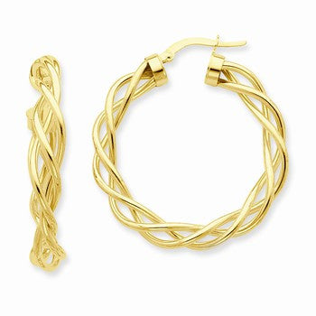 14k Yellow Gold Polished Twisted Hoop Earrings