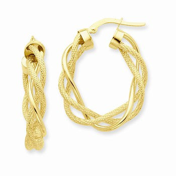 14k Yellow Gold Polished Satin Twisted Hoop Earrings