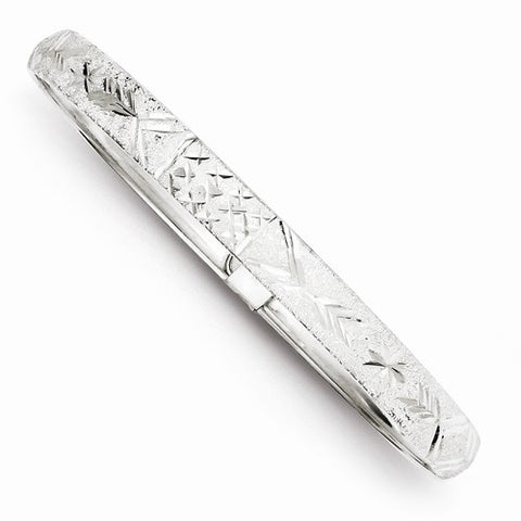 Sterling Silver Laser & Diamond-Cut Flexible Bangle Bracelet