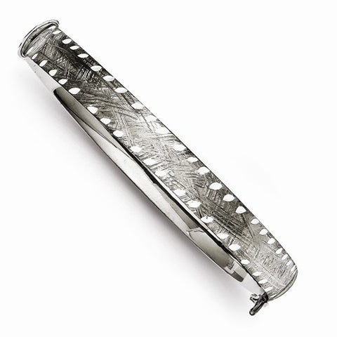 Sterling Silver Brushed & Diamond-Cut Hollow Hinged Black Rhodium Bangle Bracelet